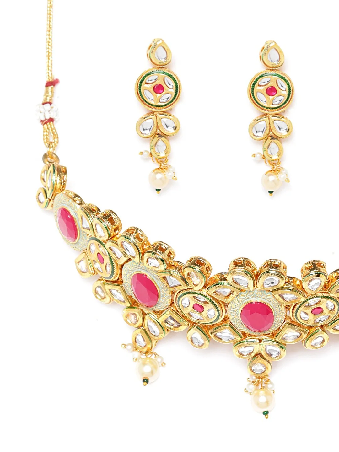 Nimoraa Gold Plated Kundan & Ruby Studded Navy Blue Choker Jewellery Set