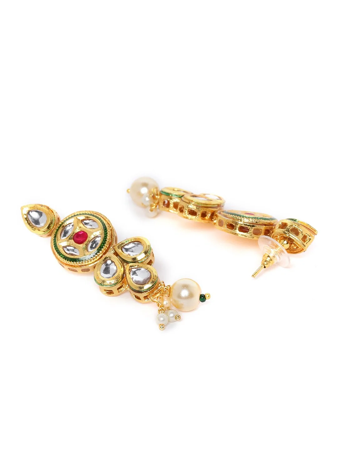 Nimoraa Gold Plated Kundan & Ruby Studded Navy Blue Choker Jewellery Set