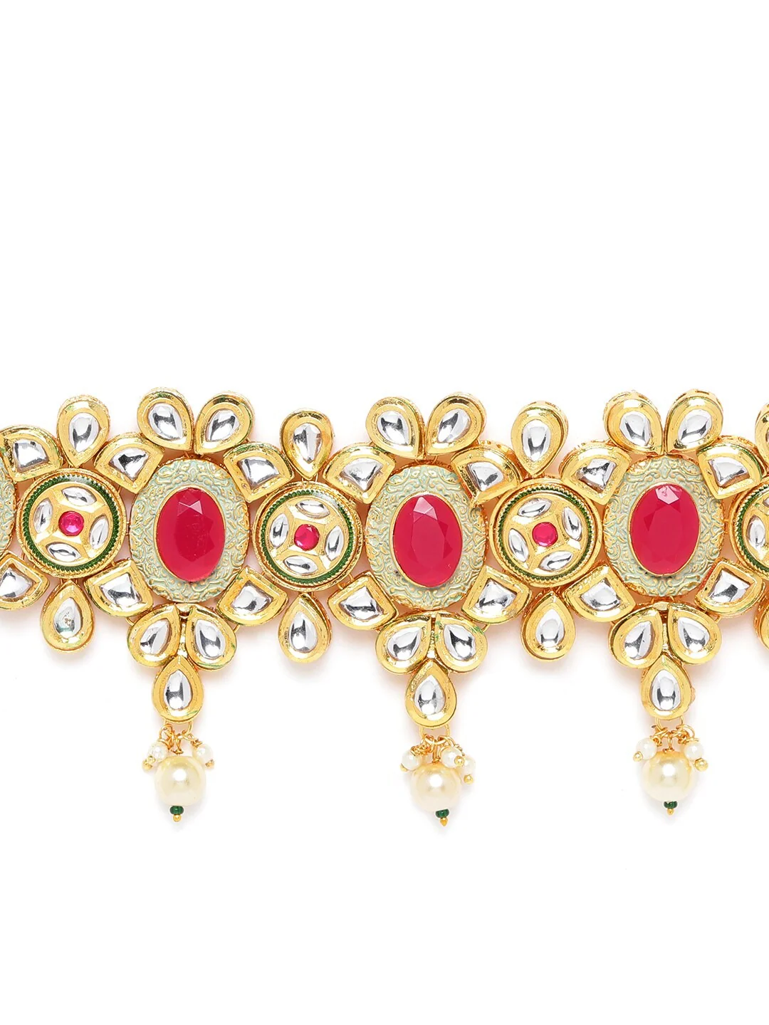 Nimoraa Gold Plated Kundan & Ruby Studded Navy Blue Choker Jewellery Set