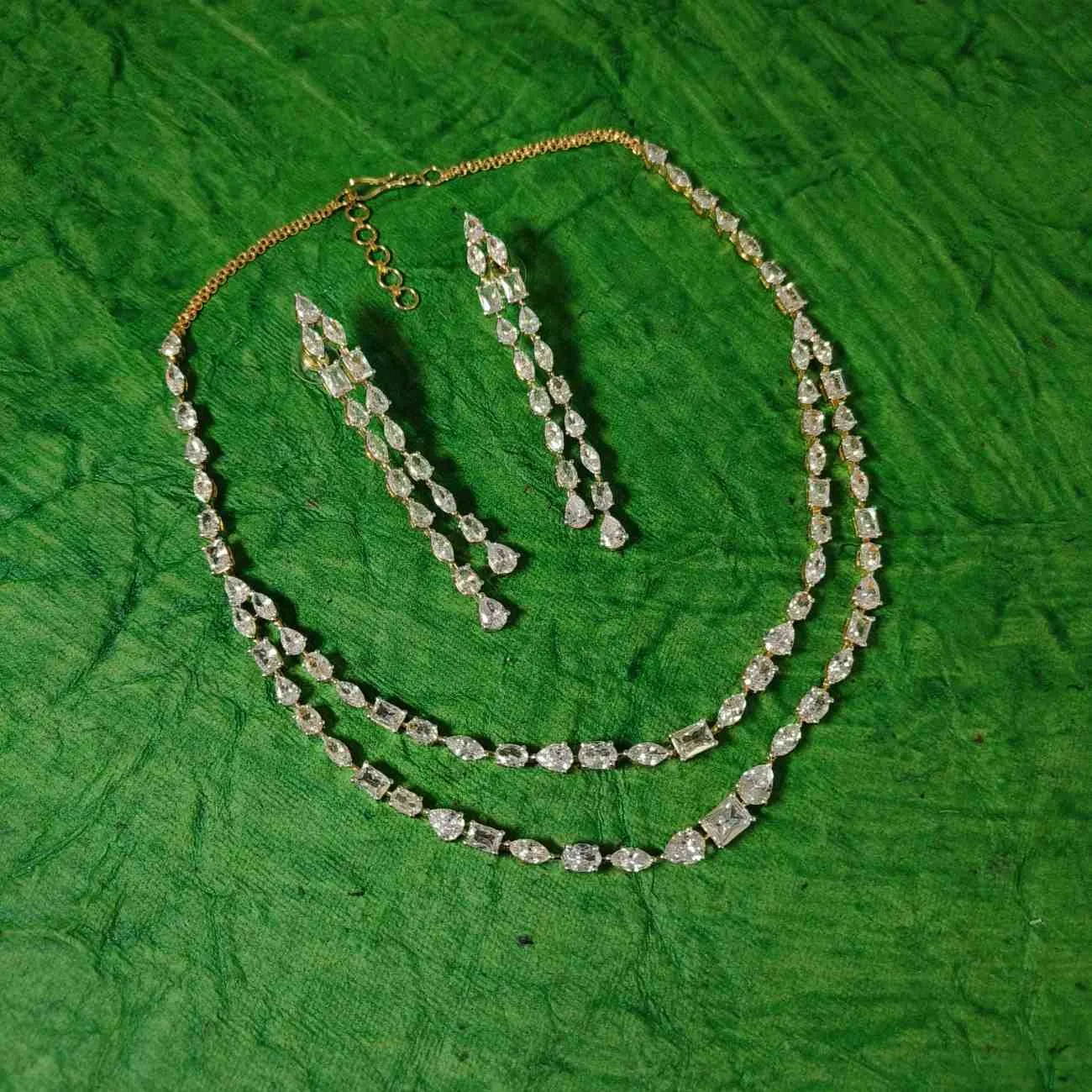 Nimoraa Uncut Diamond Multi-Shaped AD Necklace Set with Tassel Earrings
