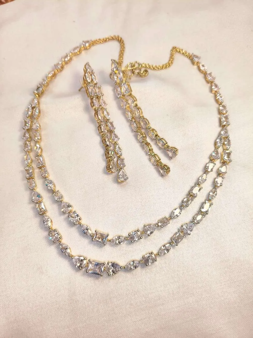 Nimoraa Uncut Diamond Multi-Shaped AD Necklace Set with Tassel Earrings