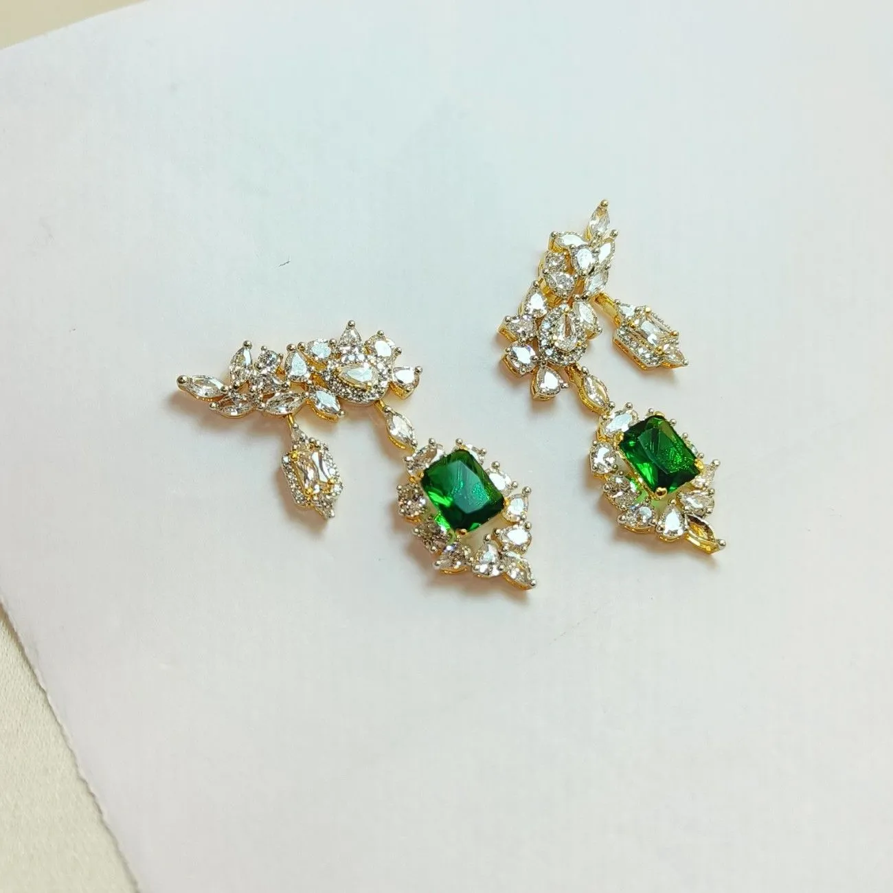 Nimoraa Emerald Elegance Diamond Necklace Set with Statement Cuff Earrings