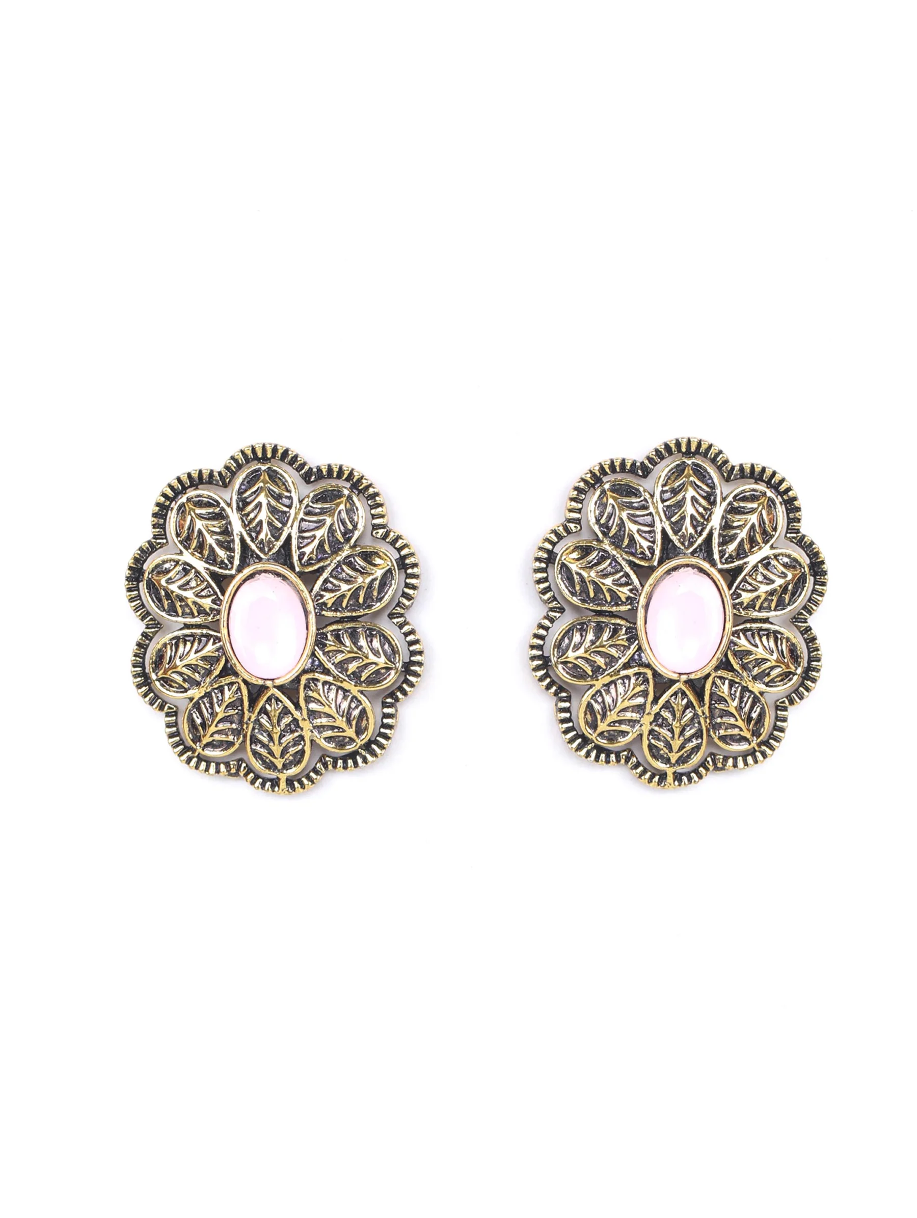 Nimoraa Antique Gold Plated Pink Stone Floral Choker Set with Heritage Detailing
