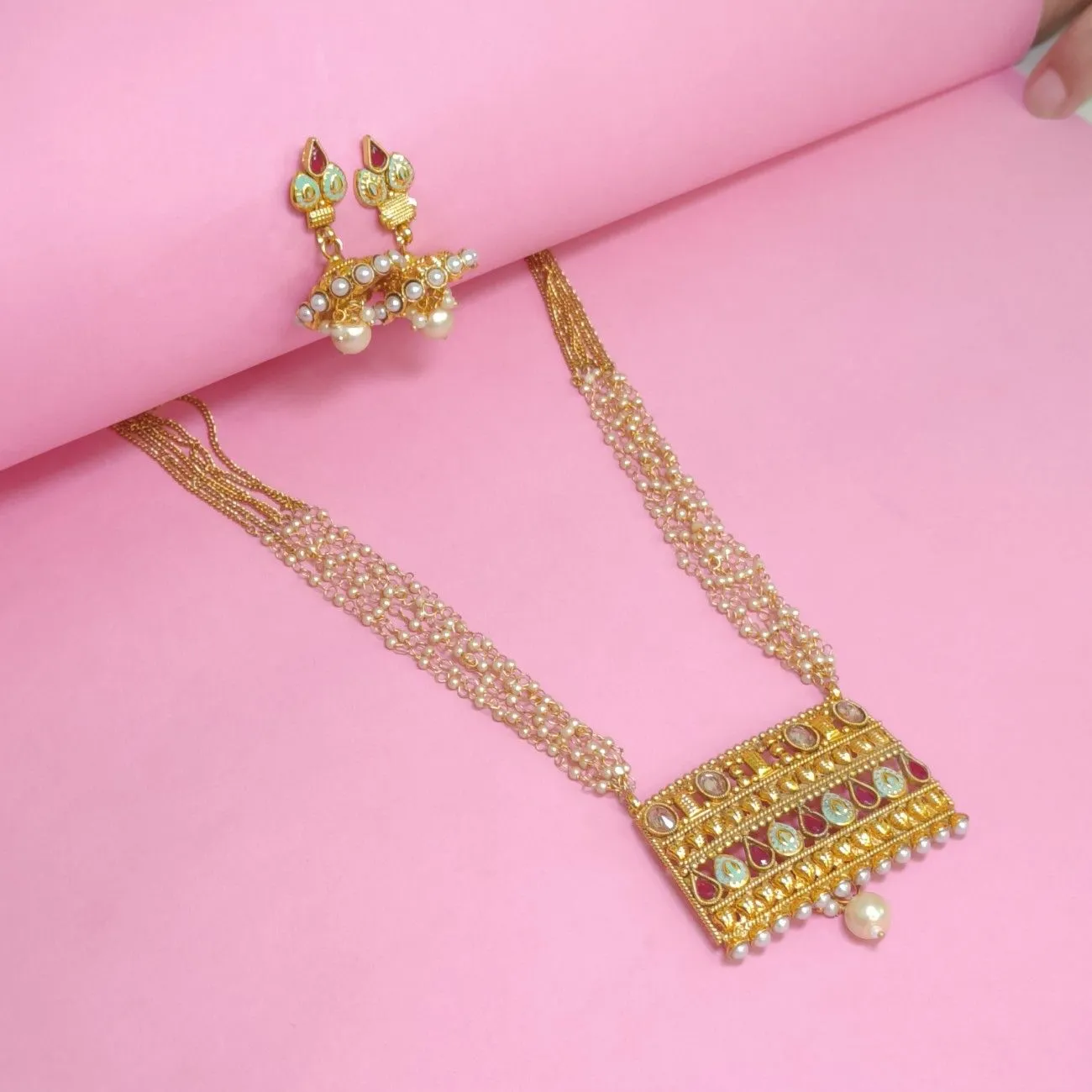 Traditional Ranisa Long Multistrand Chain Necklace set