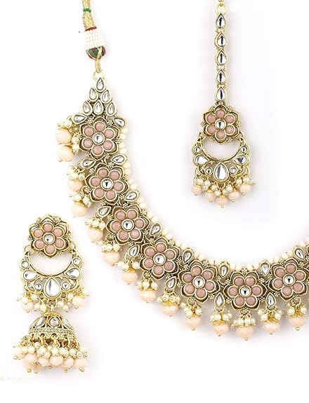 The Bridal Pastel Peach Pearl Necklace Set