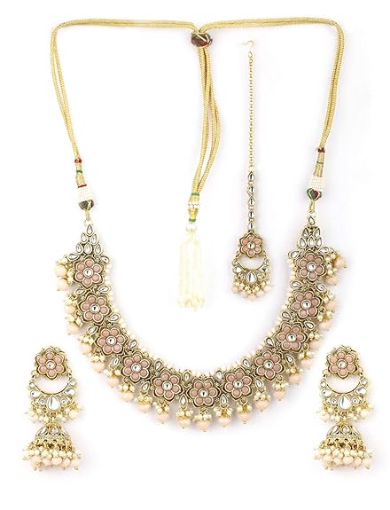 The Bridal Pastel Peach Pearl Necklace Set