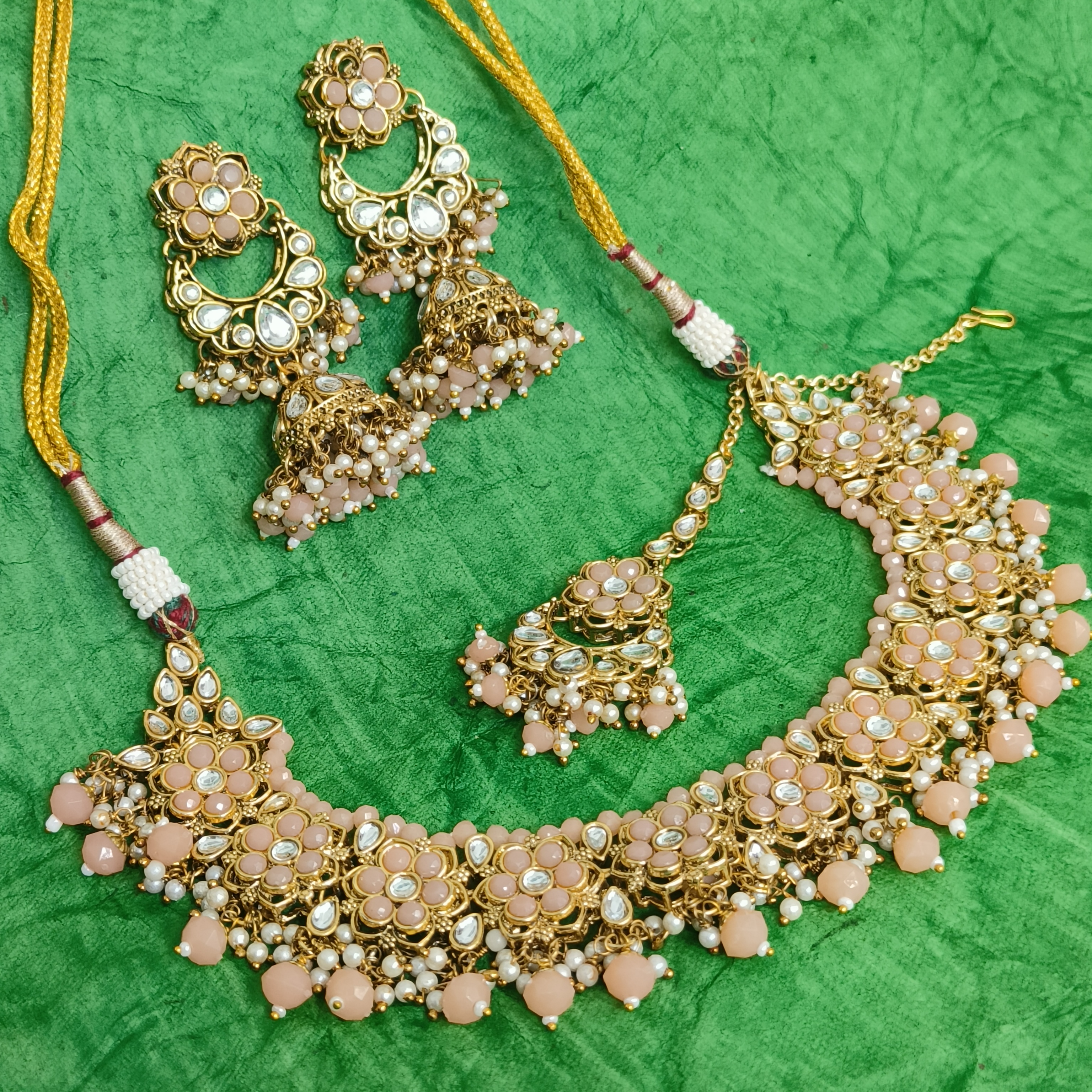 The Bridal Pastel Peach Pearl Necklace Set