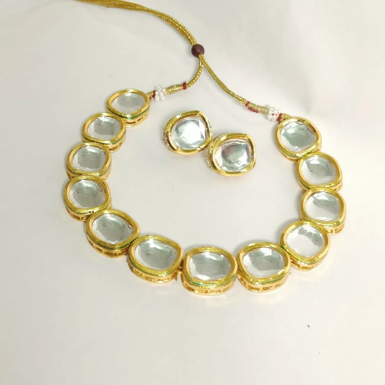 The Bold Cushion Kundan Single Line with Stud Earrings