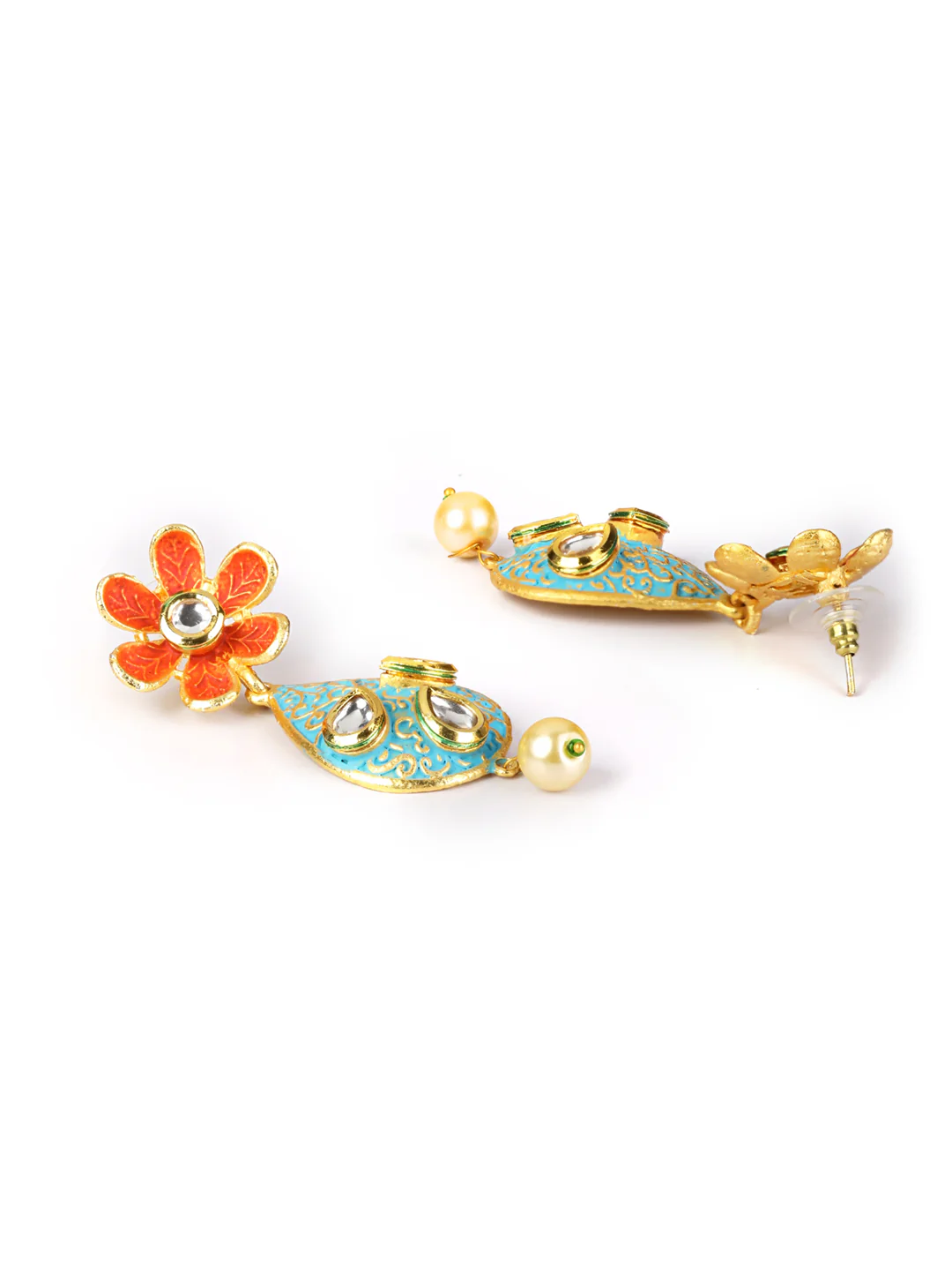 Multi-Color Kundan Pearls Gold Plated Floral Peacock Necklace Set