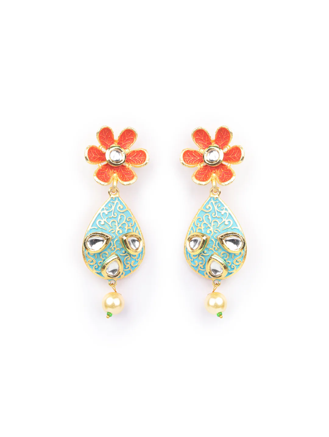 Multi-Color Kundan Pearls Gold Plated Floral Peacock Necklace Set