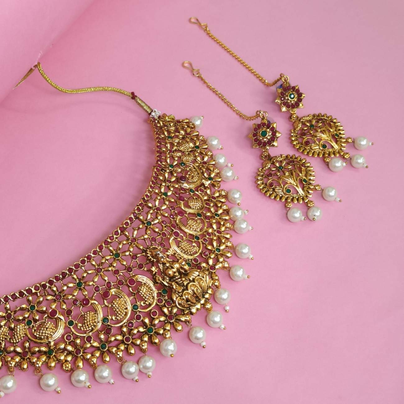 The Pearl Temple Bridal Choker with Taana Earrings