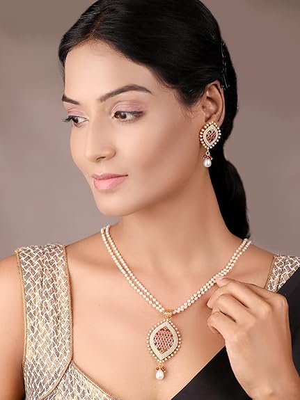 The Timeless Pearl and Ruby Pendant Set with Pearl Mala
