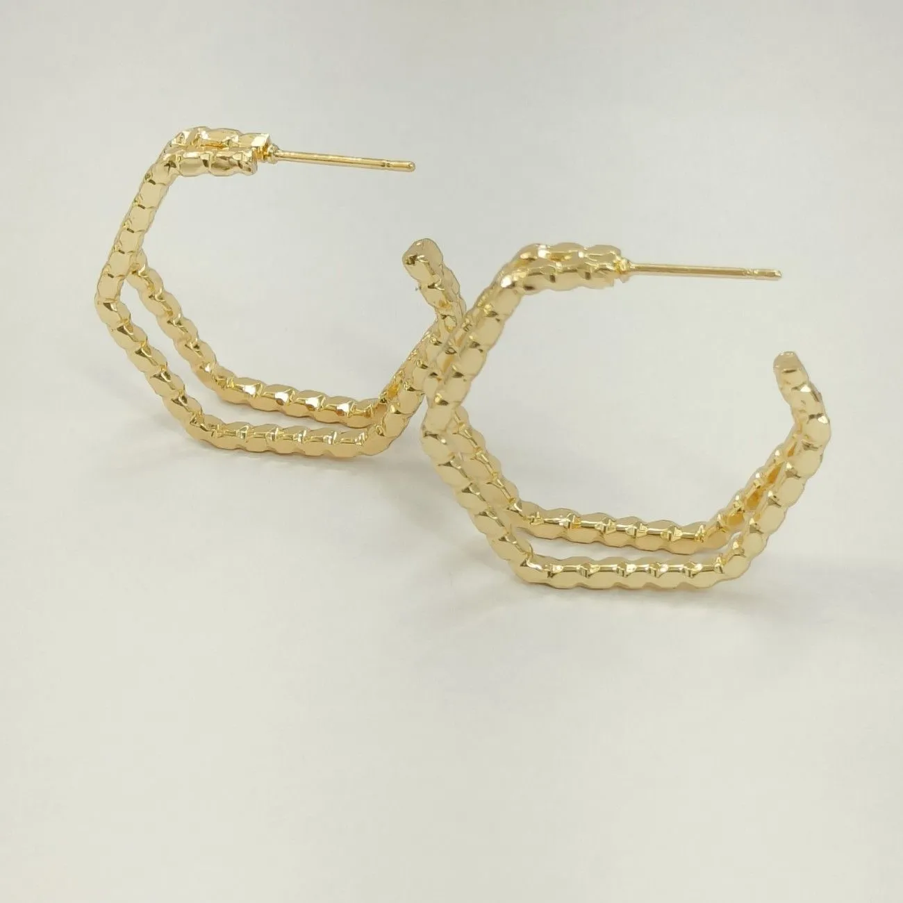 Nimoraa HexaGlow Textured Gold Hoops