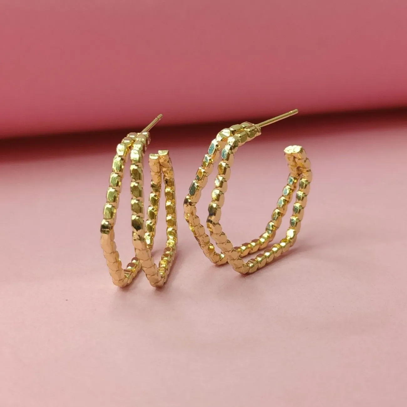 Nimoraa HexaGlow Textured Gold Hoops